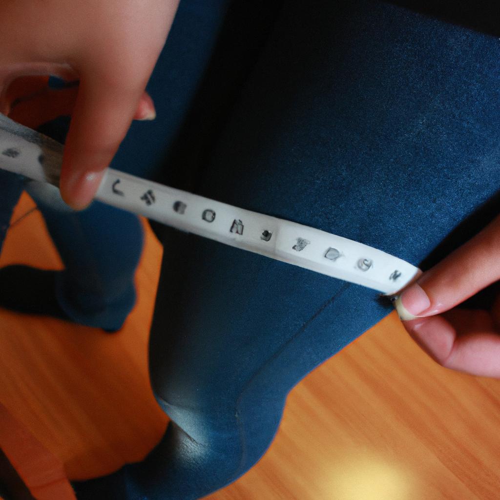 Person measuring children's jean sizes