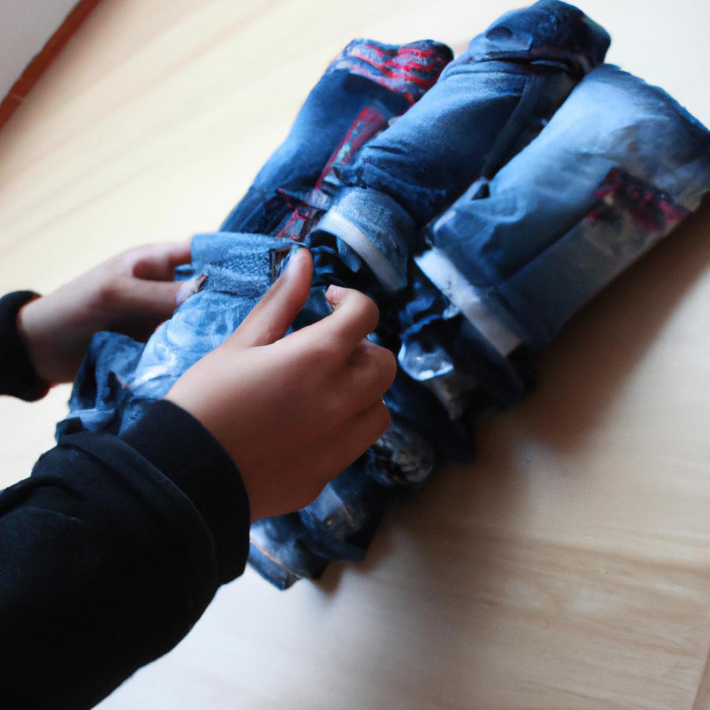 Person folding kids' jeans neatly