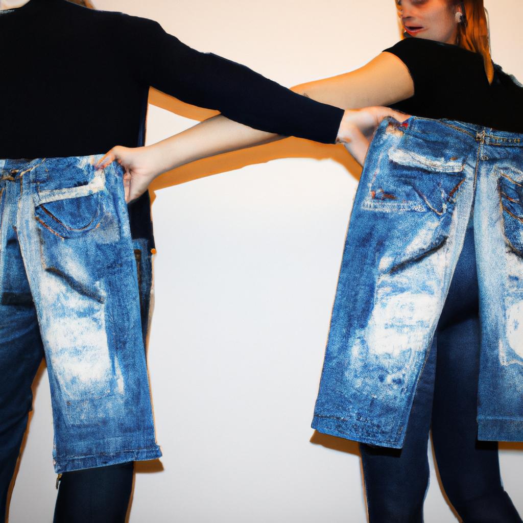 Man and woman holding jeans