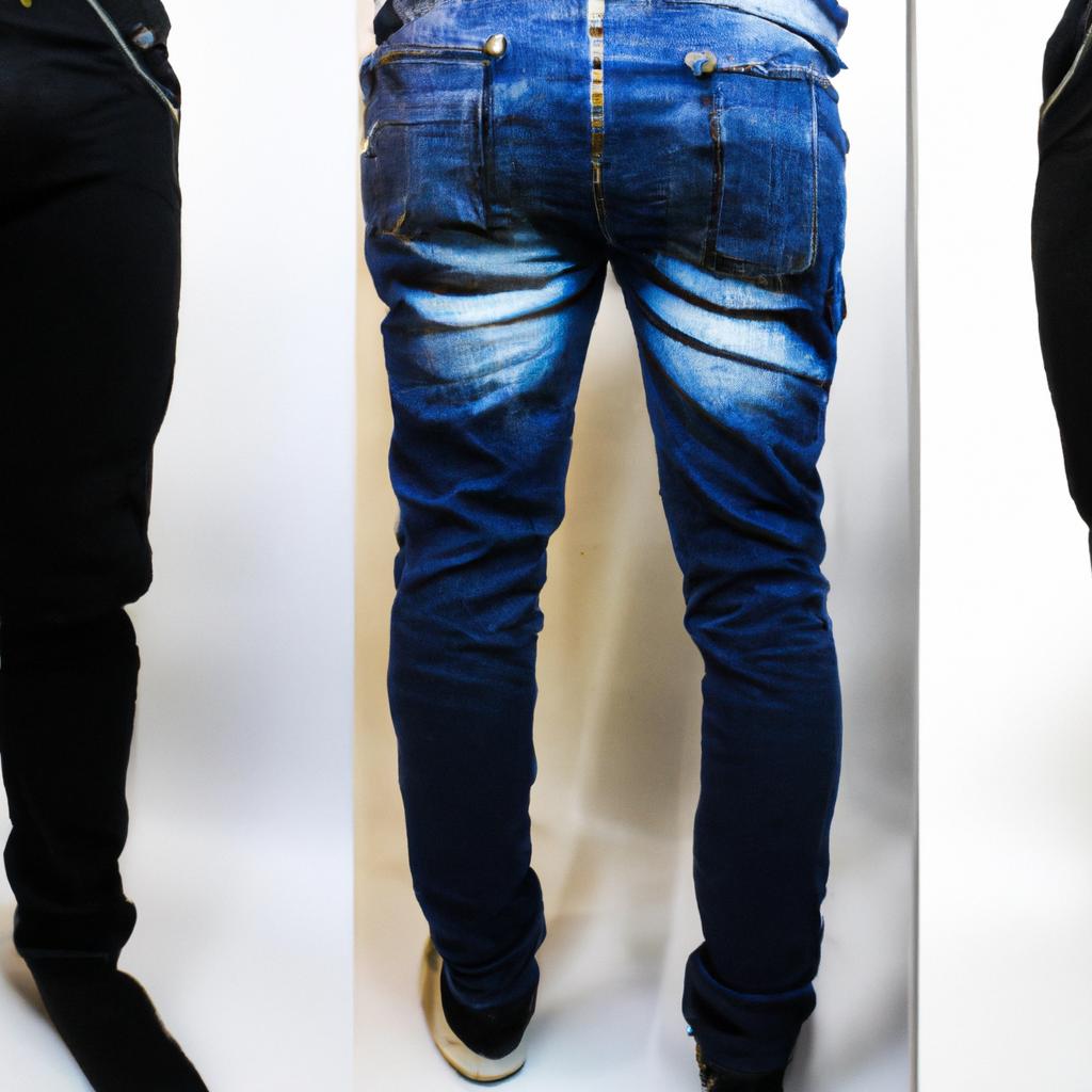 Person demonstrating different jean styles