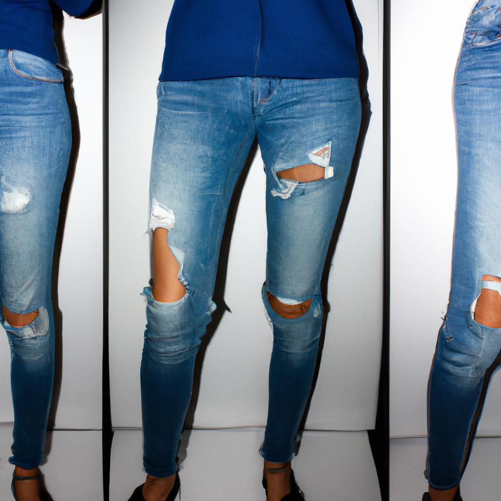 Person demonstrating different jean styles