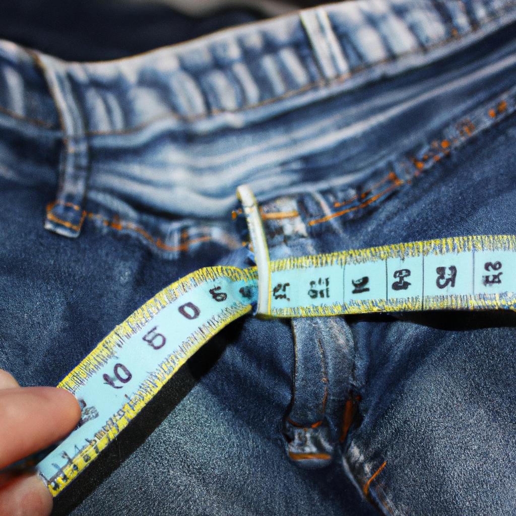 Person measuring waistband for jeans